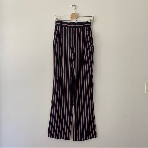 Zara Basic High Waisted Wide Leg Striped Pants Size XS Navy - Picture 4 of 10